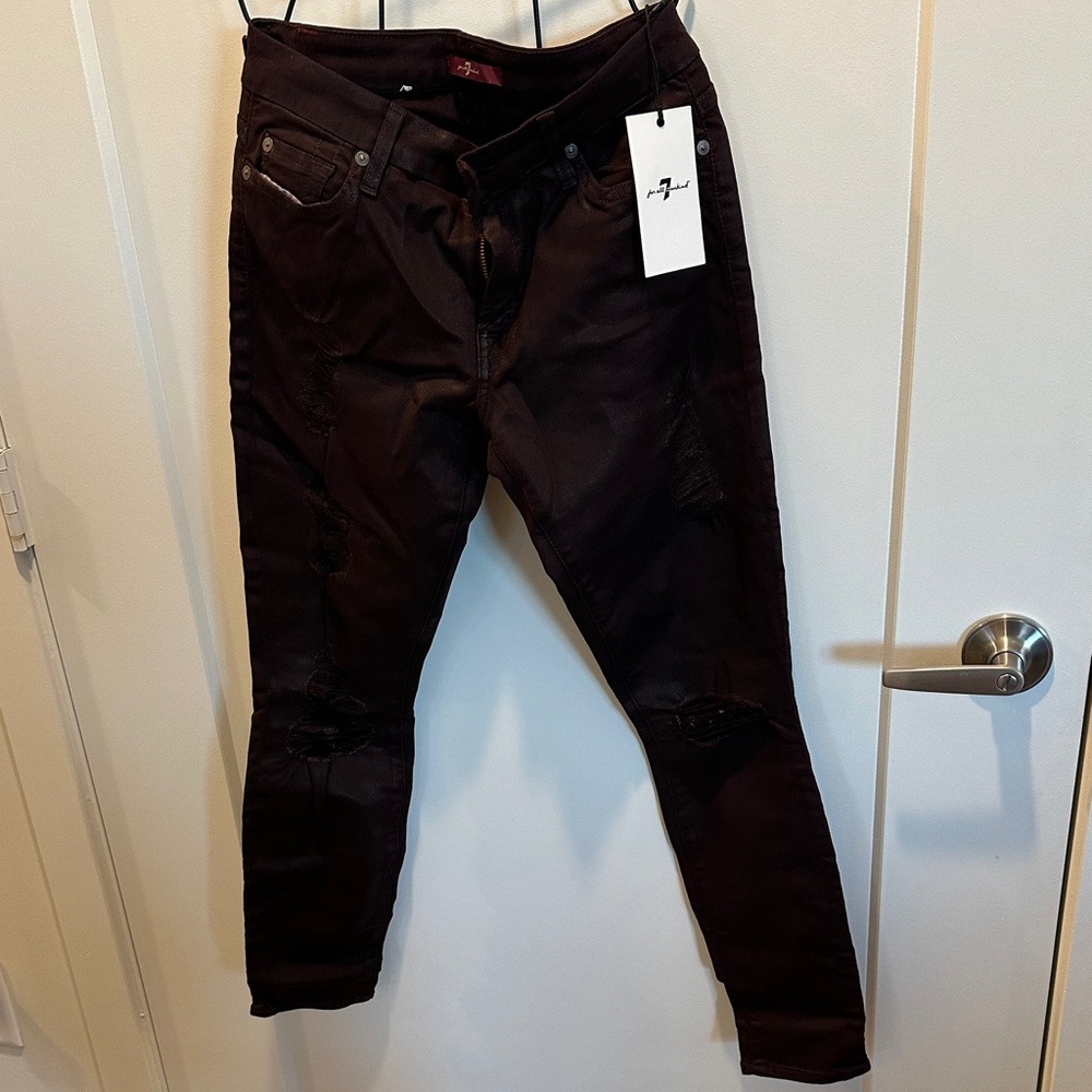 7 For All Mankind Burgundy Coated Skinny Jeans